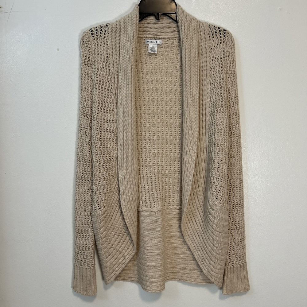 Hannah Women L‎ Tan Cardigan Sweater Tan Open Front 6346